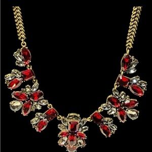 C Wonder Dark Red and Gray Statement Necklace Gold Tone